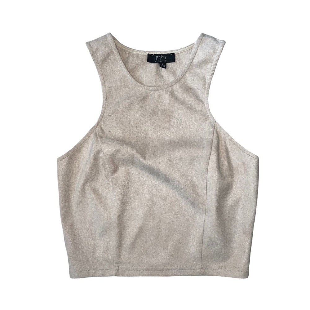 Faux Suede Baby Pink Racer Back Crop Top